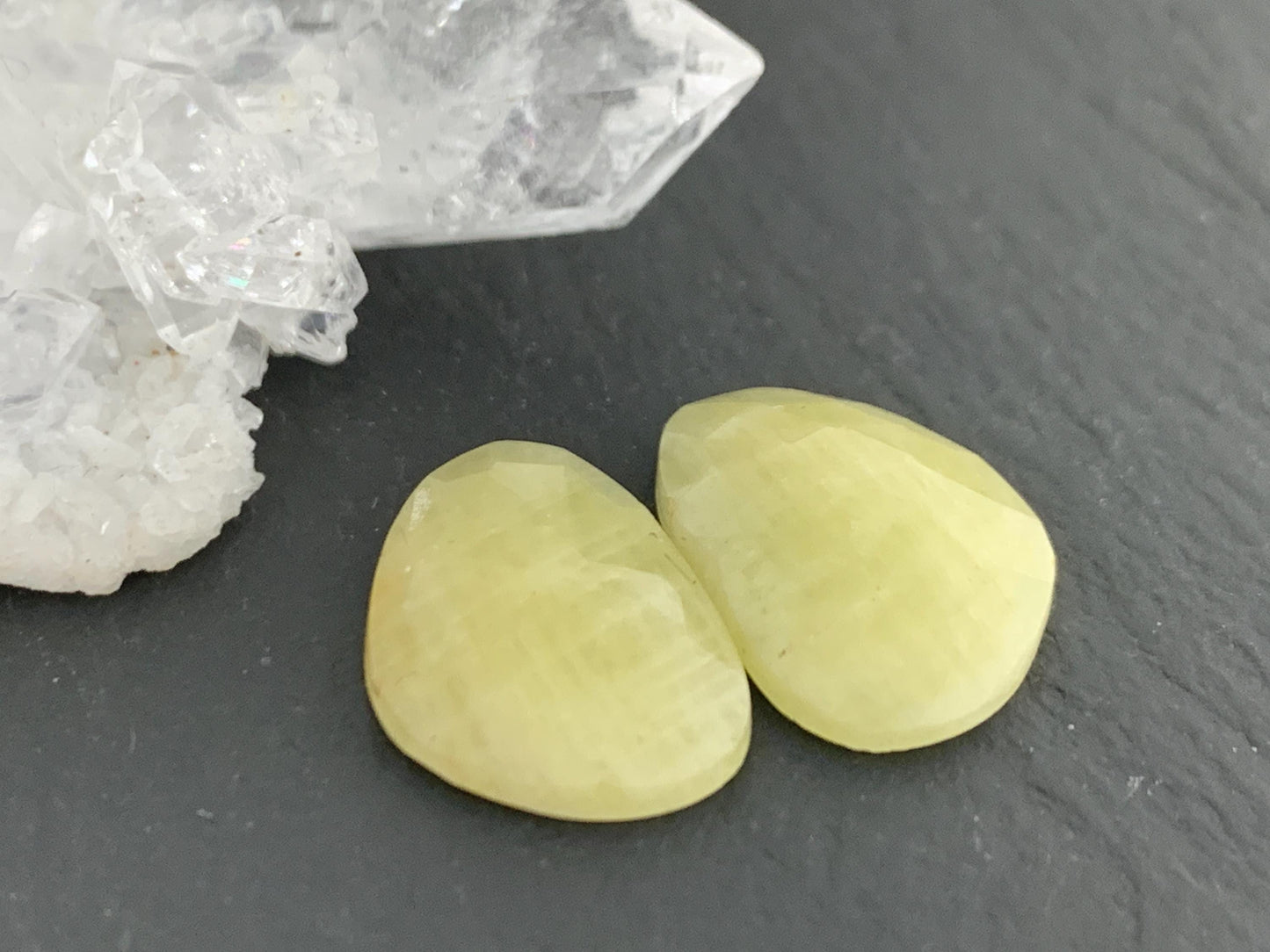Faceted Yellow Sapphire pair 11x16x4mm cabochon