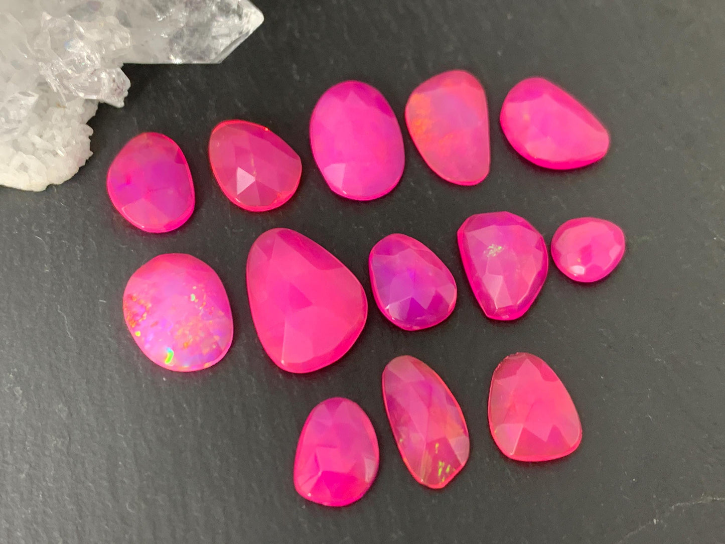 Faceted Pink Ethiopian Opal 8-16mm long cabochon
