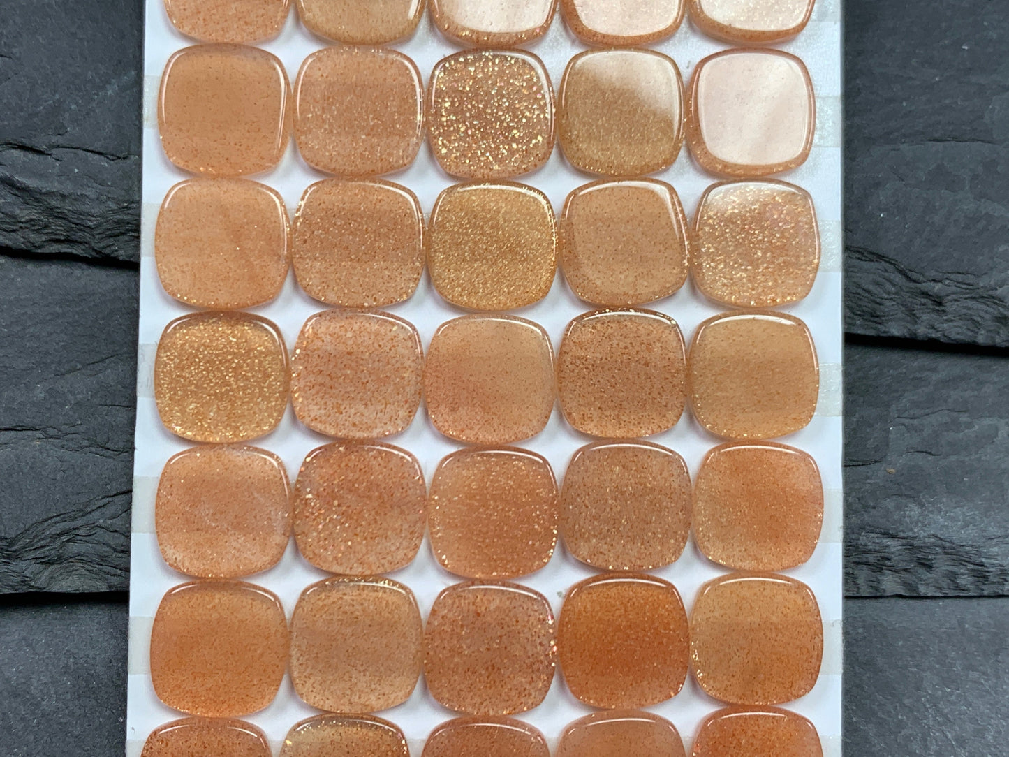 Flat Gold SunStone square cushion 8mm, 10mm cabochon - Calibrated cabochons