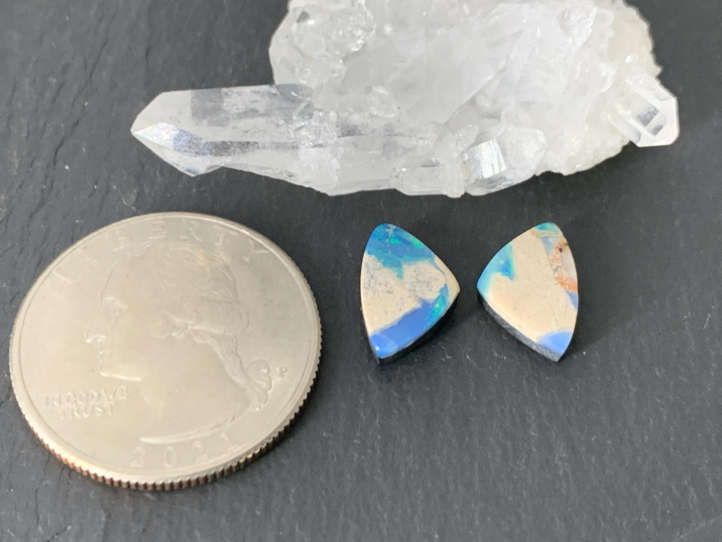 Australian Opal doublet 9x9x3mm pair of cabochons