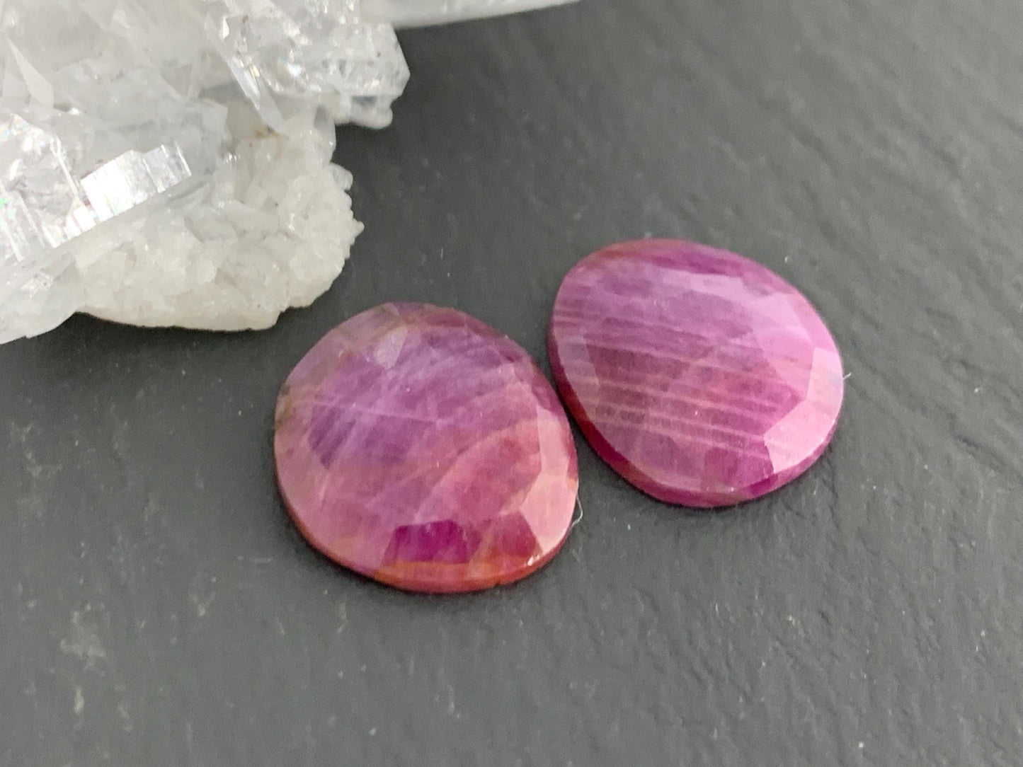 Faceted Ruby pair 12x14x3mm cabochon