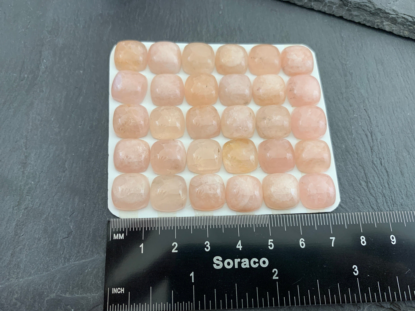Morganite square cushin 12mm cabochon - Calibrated cabochons