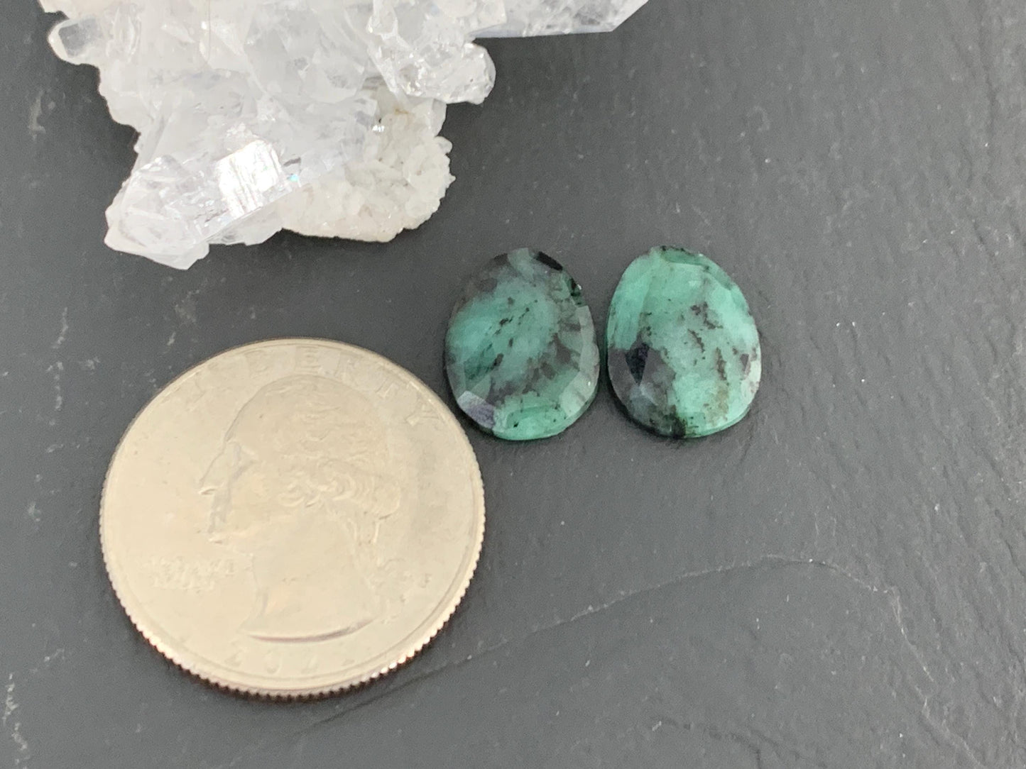 Faceted Emerald Pair 10x14x3mm cabochon