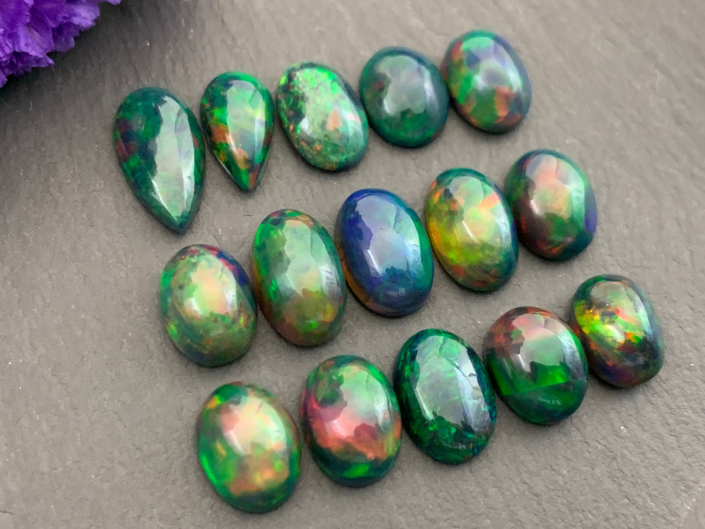 Black Ethiopian Opal 11-12mm long cabochon
