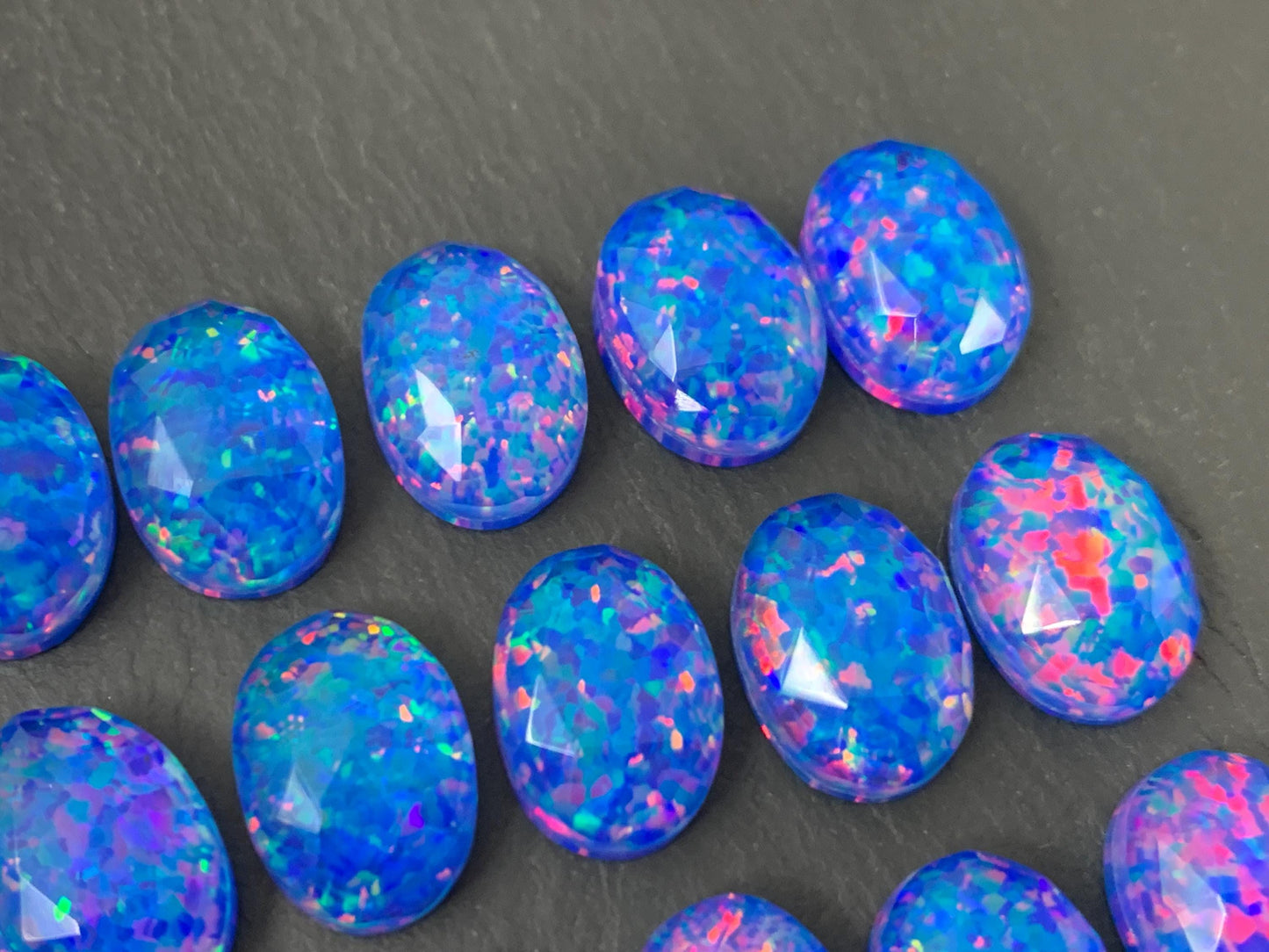 Faceted Aurora Opal oval 10x14mm cabochons - Doublet cabochons