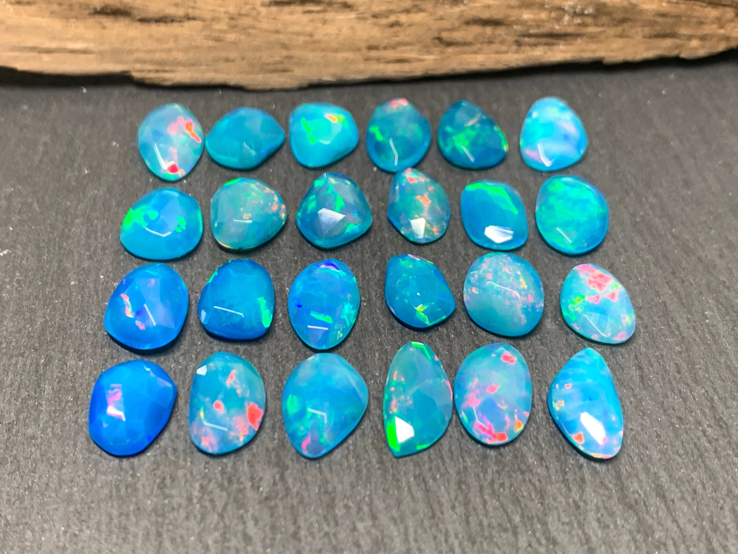 Faceted Blue Ethiopian Opal 8-10mm long cabochon