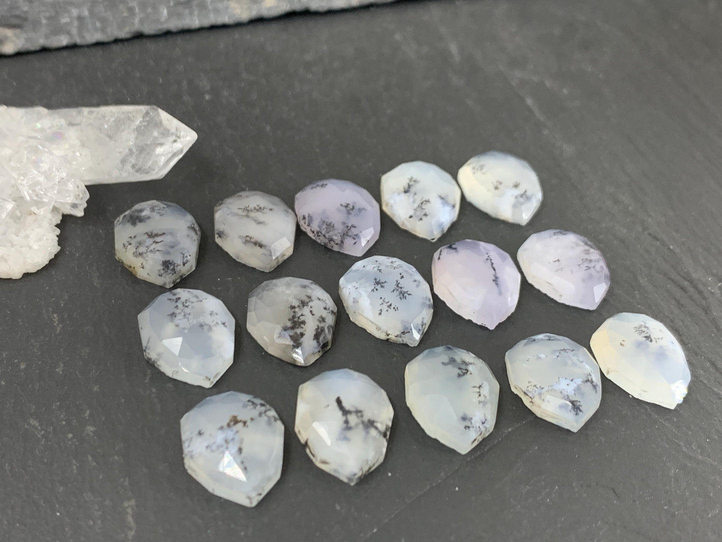 Faceted Dendrite Opal 10x14mm cabochon