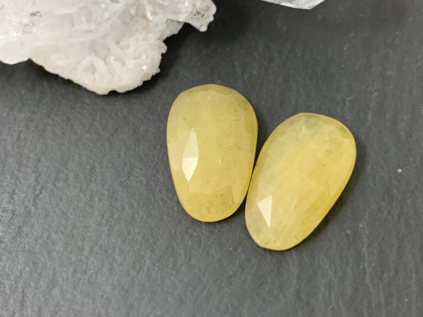 Faceted Yellow Sapphire pair 9x14x3mm cabochon