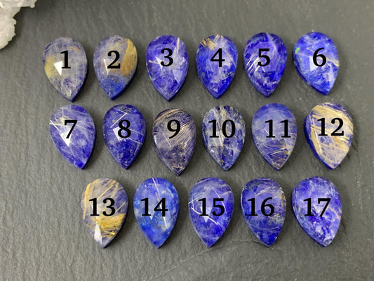 Gold Rutilated Quartz & Lapis Lazuli Doublet Pear 8x12mm Cabochon