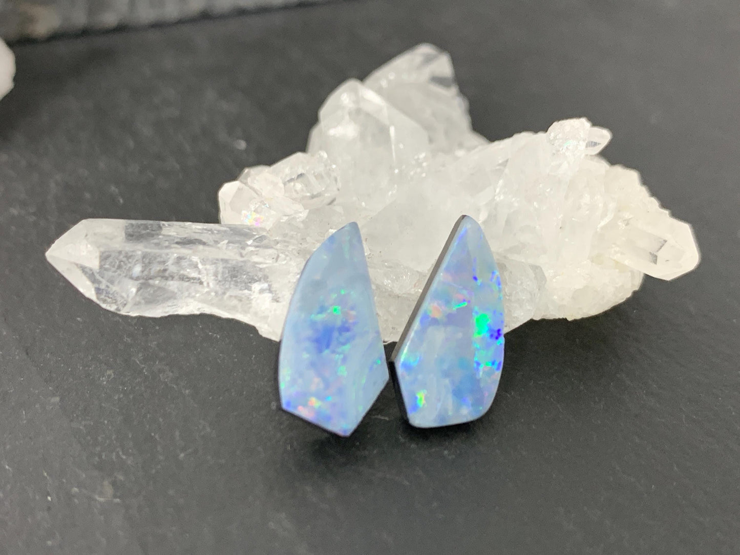 Australian Opal doublet 7x13x3mm pair of cabochons
