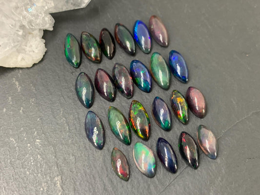 Natural Ethiopian Black Opal marquise 9-11mm long cabochon