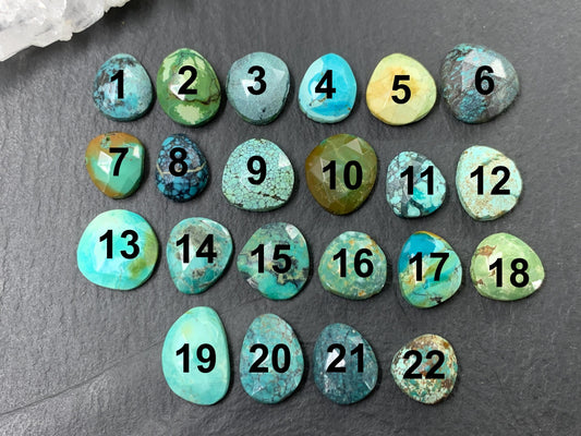 Faceted Tibetan Turquoise Pair long Cabochon - Hand Cut Cabochon