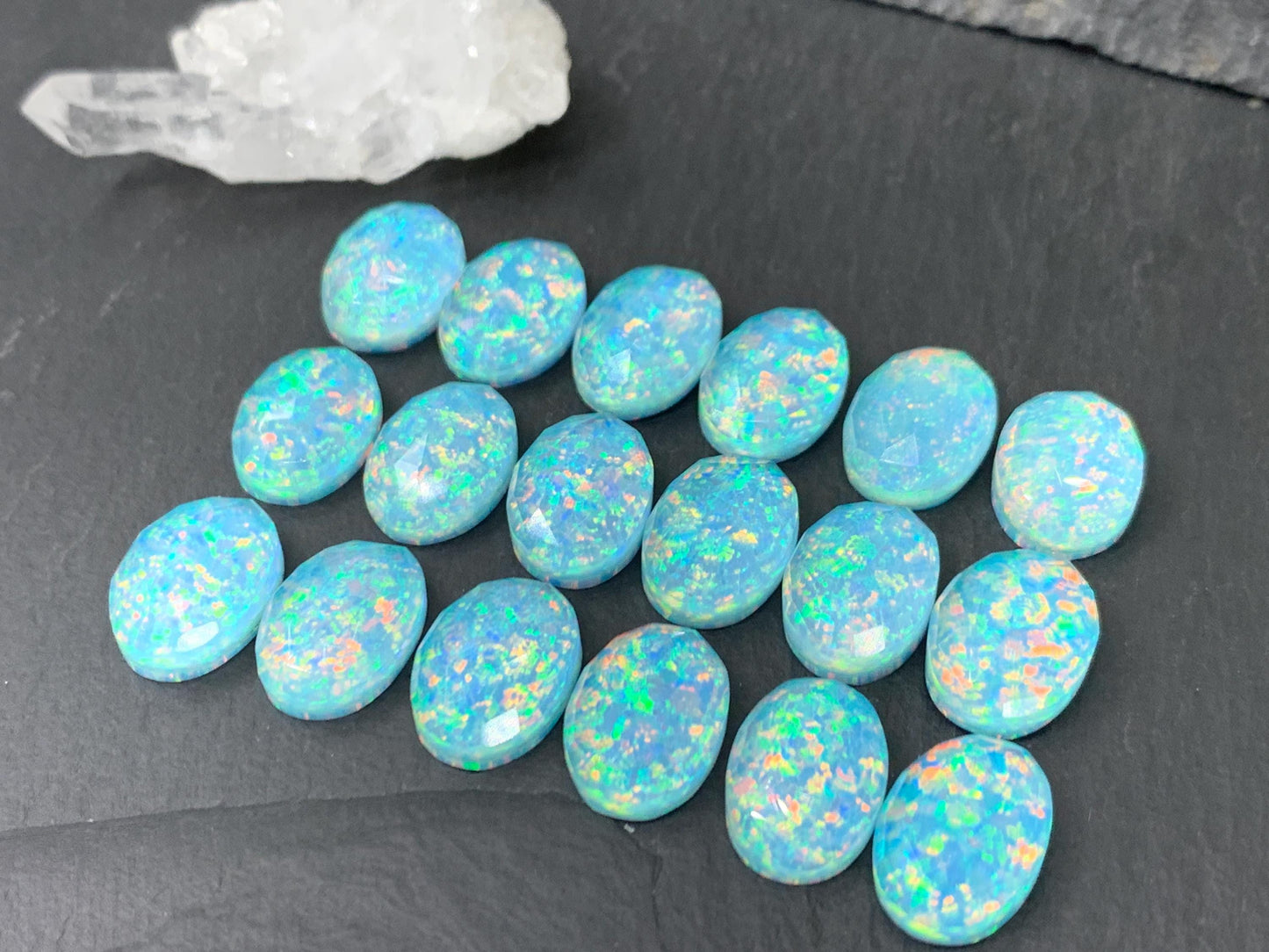Faceted Aurora Opal oval 10x14mm cabochons - Doublet cabochons