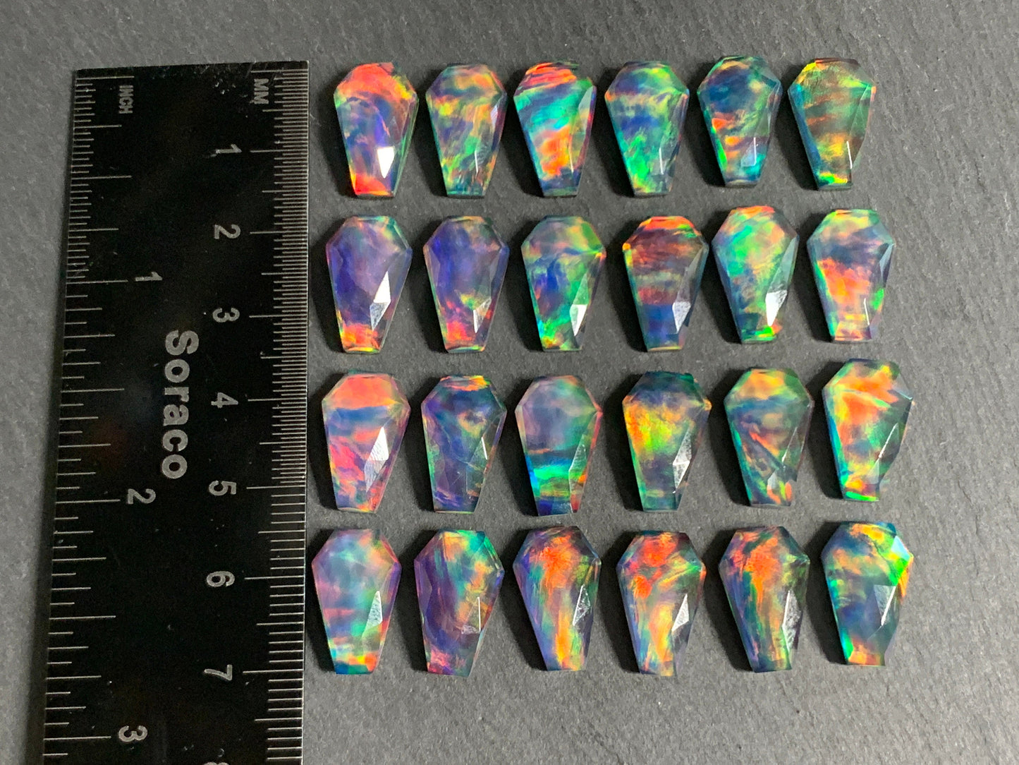Faceted Aurora Opal coffin 10x16mm cabochon - Doublet cabochons