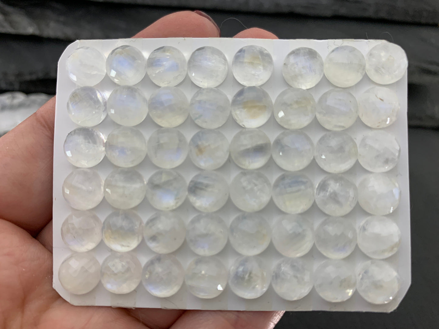 Faceted Rainbow Moonstone round 8mm cabochon