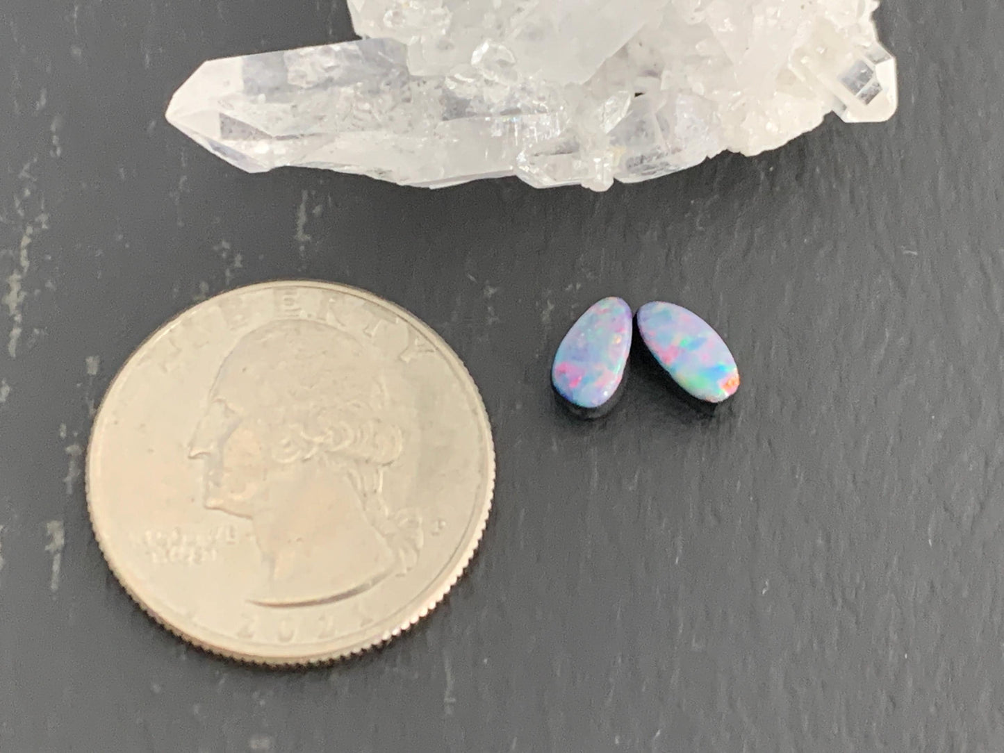 Australian Opal doublet 4x7mm pair of cabochons
