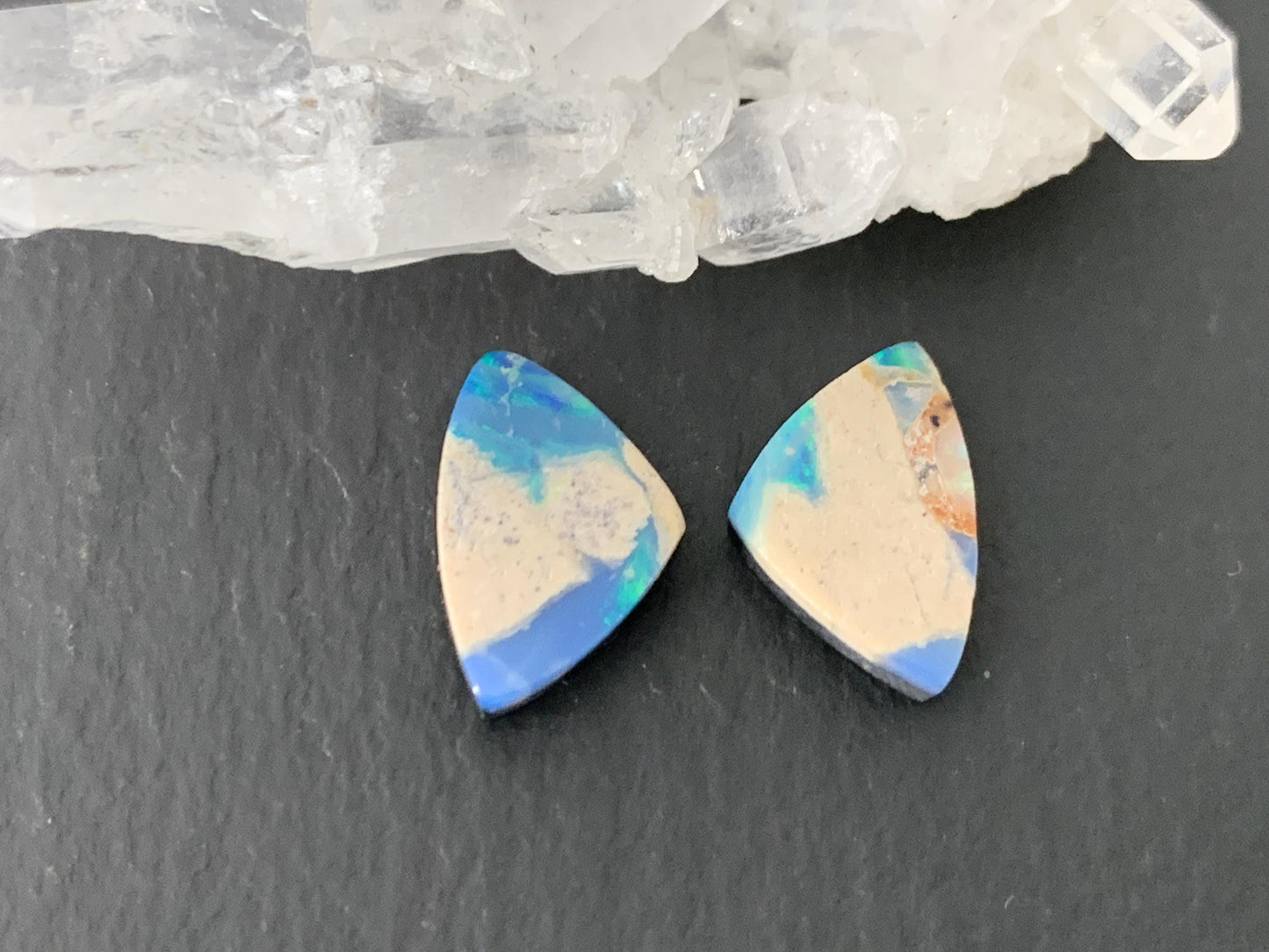 Australian Opal doublet 9x9x3mm pair of cabochons
