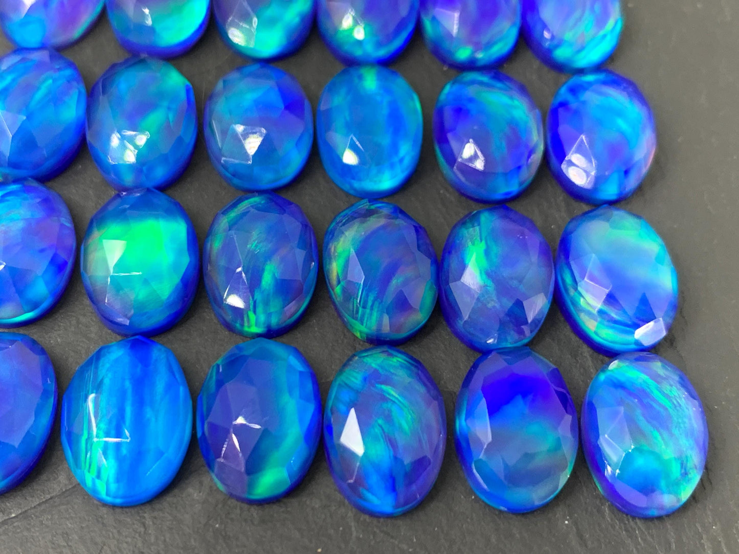 Faceted Aurora Opal oval 10x14mm cabochons - Doublet cabochons