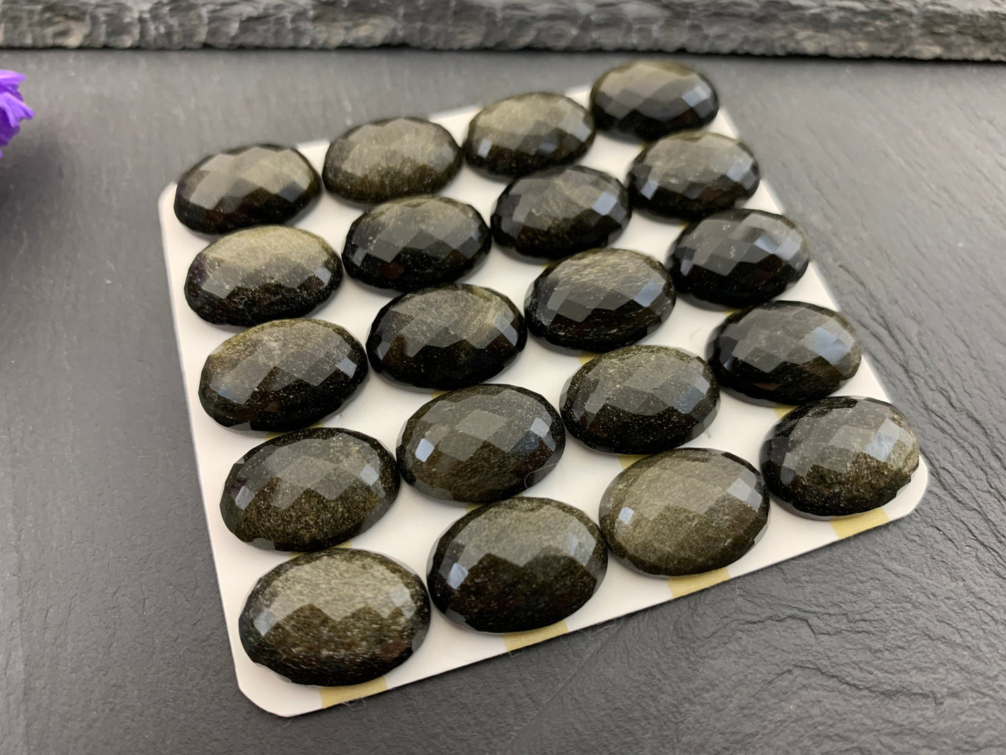 Faceted Gold Obsidian oval 13x18mm cabochon - Calibrated cabochons
