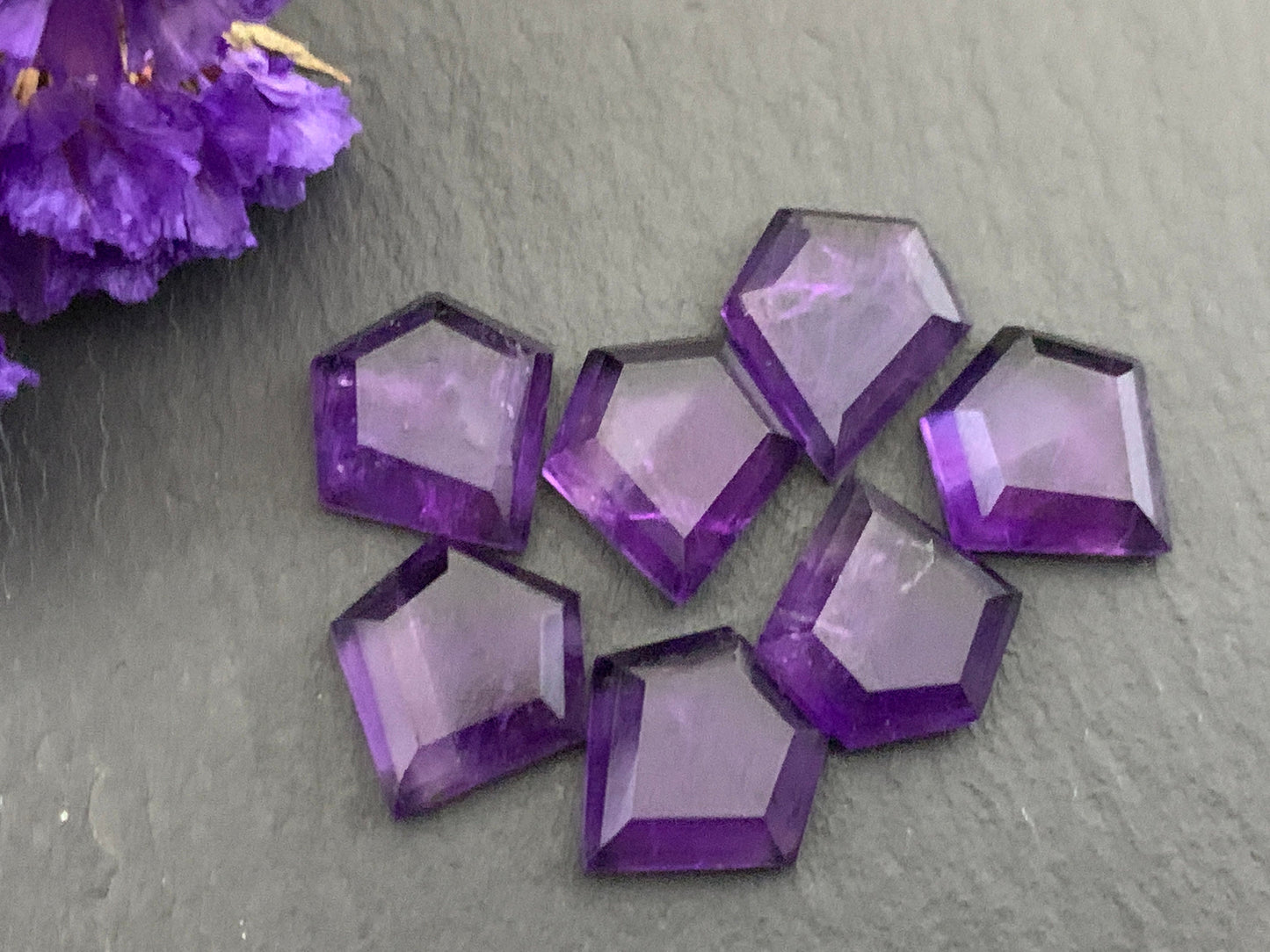 Faceted Amethyst diamond 12x12mm cabochon