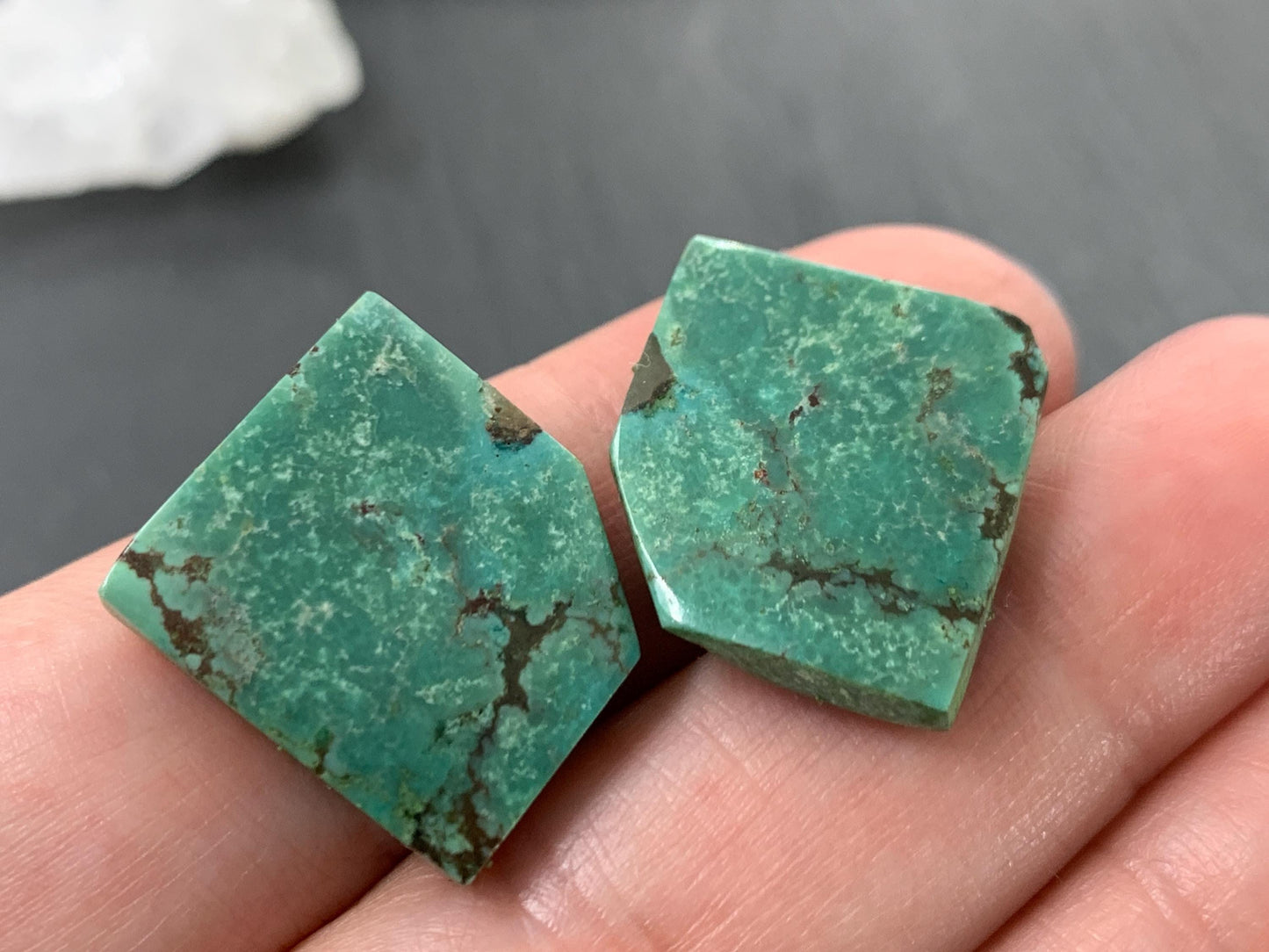 Tibetan Turquoise Pair 19x24mm Cabochon - Hand Cut Cabochon