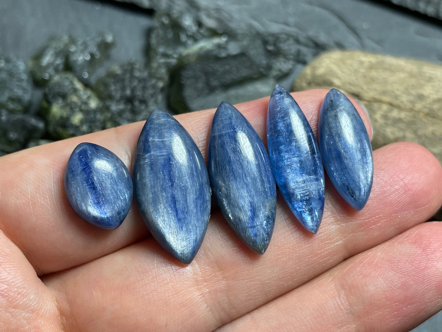 Kyanite Marquise 14-25mm long cabochons - Calibrated cabochons
