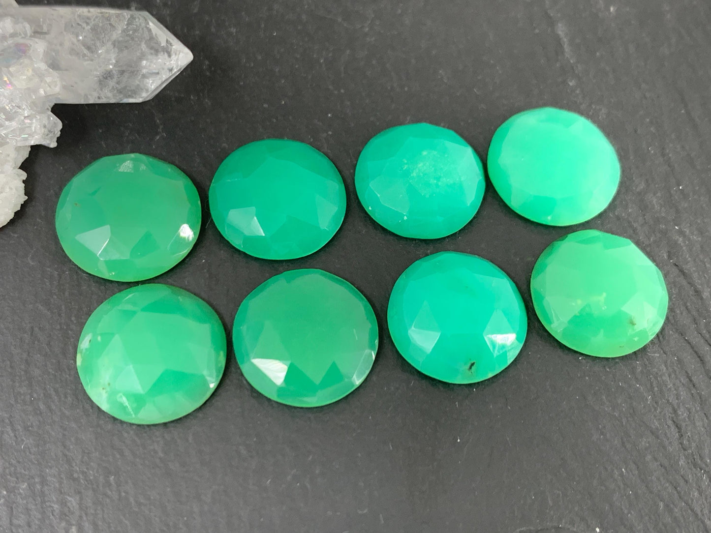 Faceted Chrysoprase round 14mm cabochon