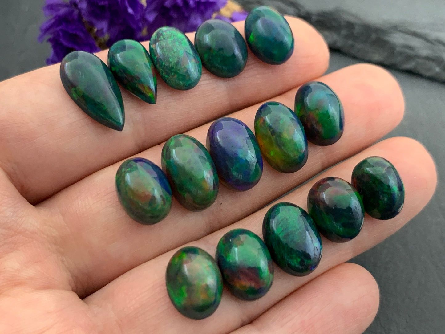 Black Ethiopian Opal 11-12mm long cabochon
