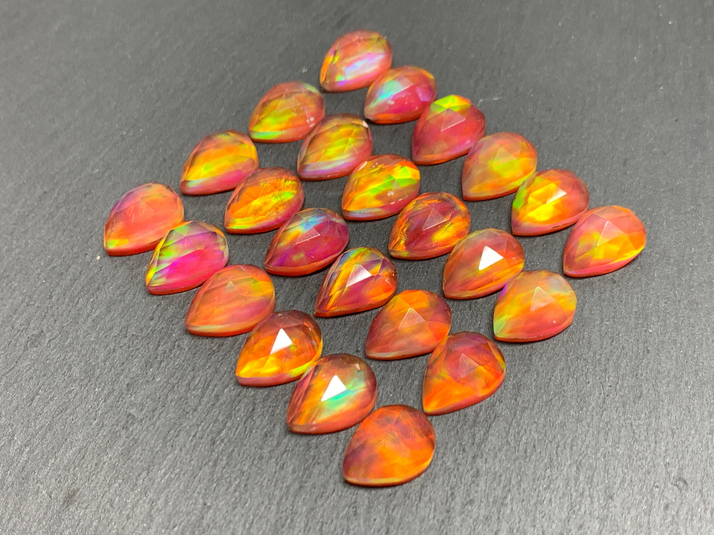 Faceted Aurora Opal Pear 10x14mm cabochon - Doublet cabochons