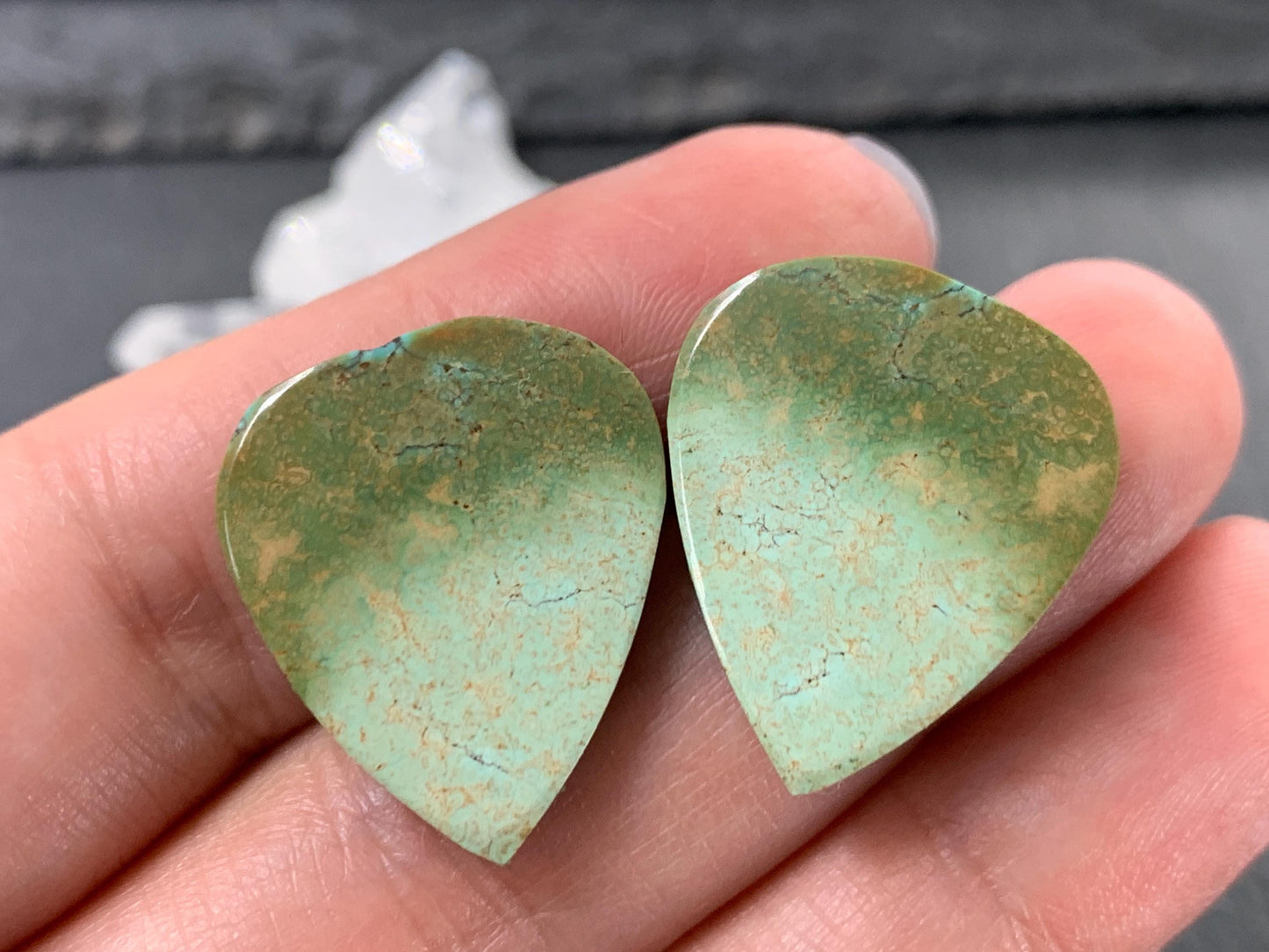 Tibetan Turquoise Pair 19x22mm Cabochon - Hand Cut Cabochon