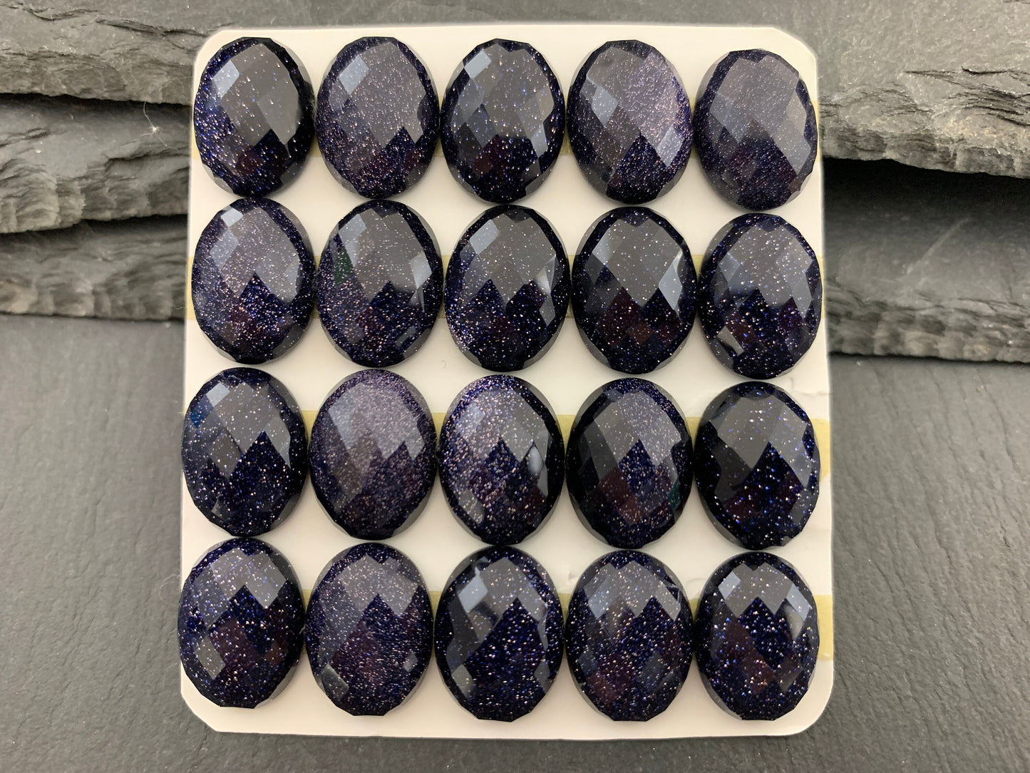 Faceted Blue Gold Sand oval 12x16mm cabochon - Calibrated cabochons