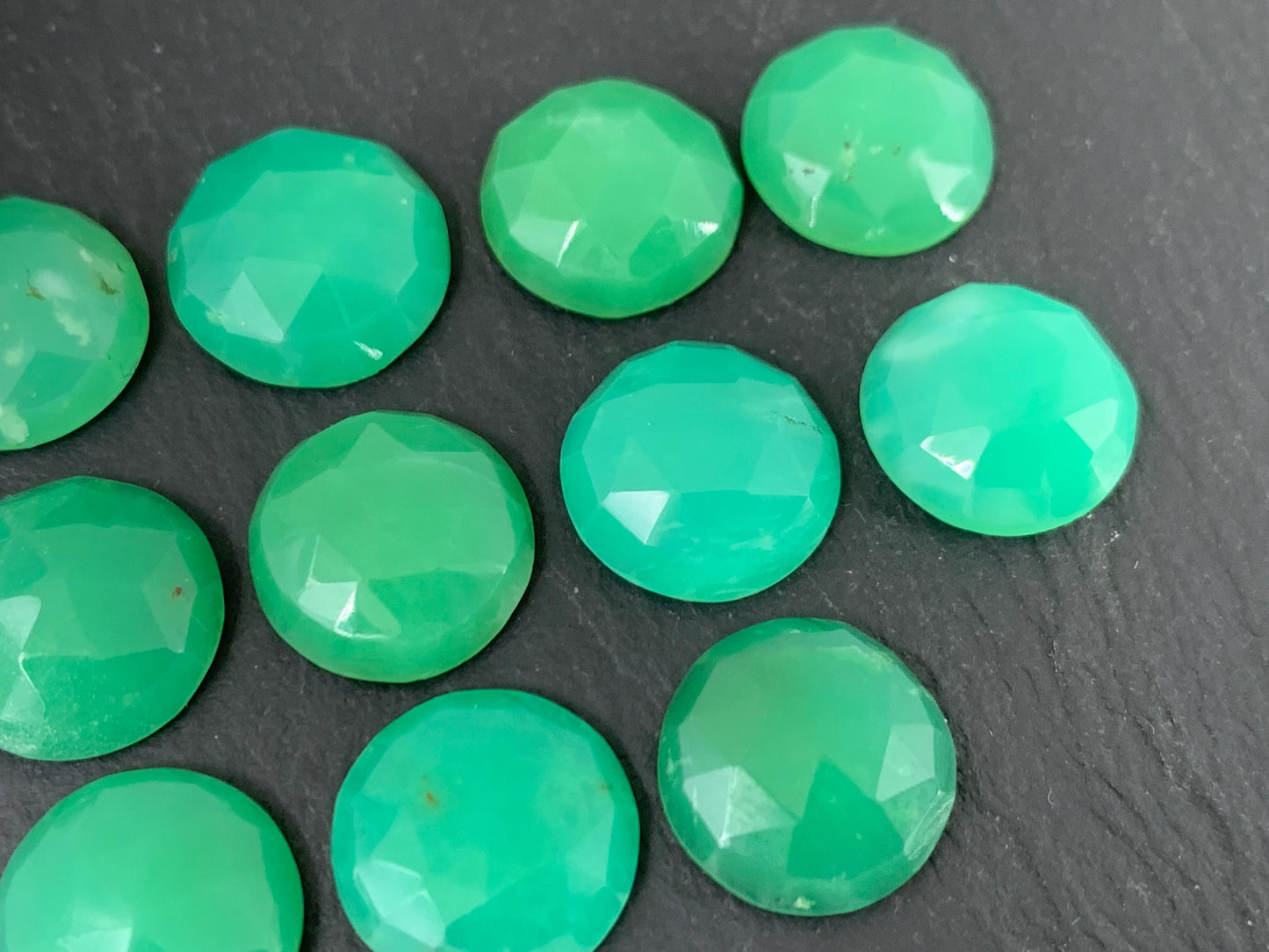 Faceted Chrysoprase round 12mm cabochon