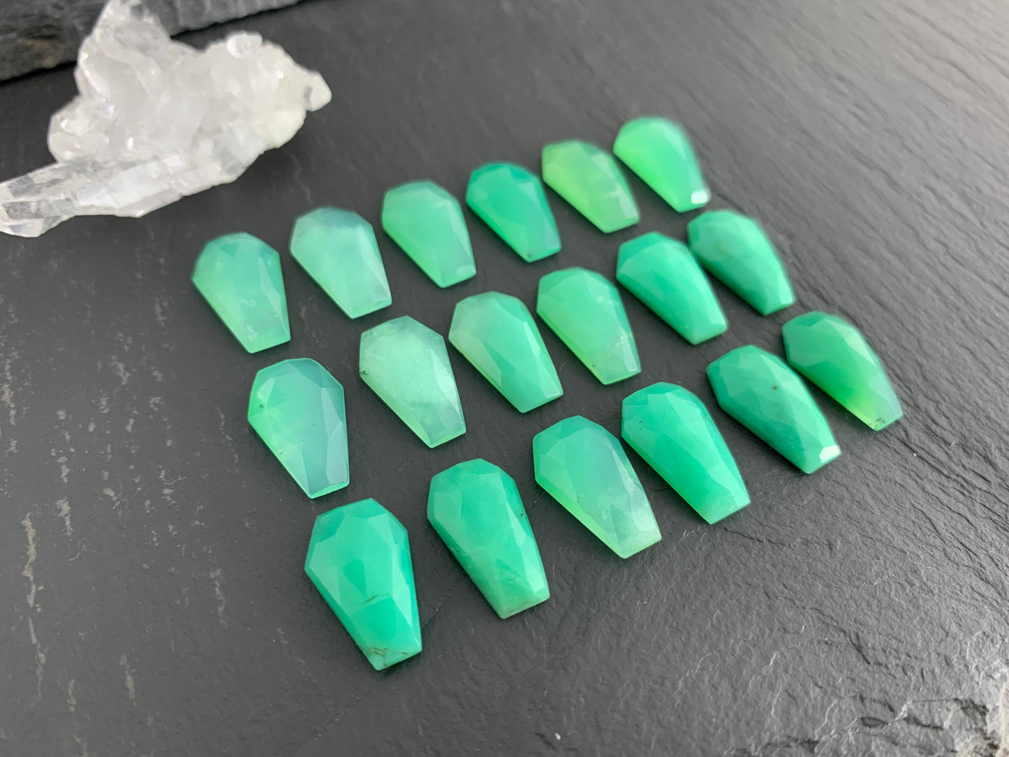 Faceted Chrysoprase Coffin 10x16mm cabochon, Select your cabochon