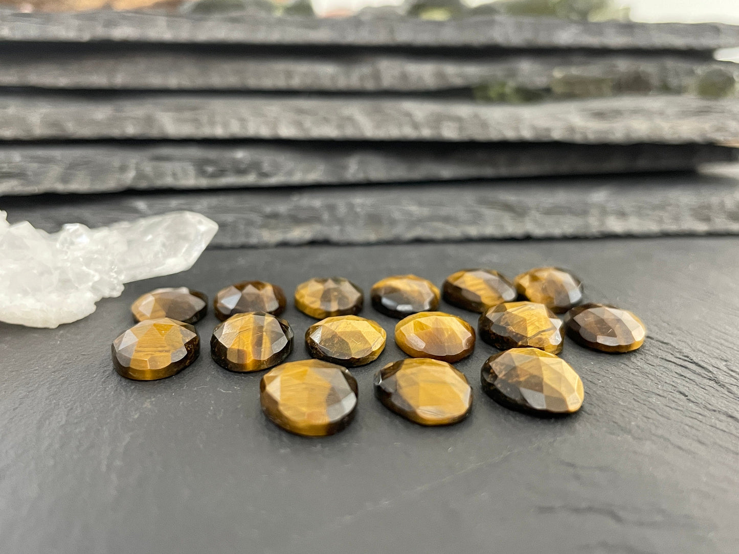 Faceted Tiger Eye 10x13mm cabochon