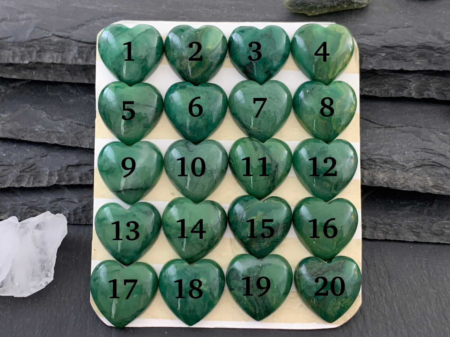 African Jade heart 20mm Cabochon - Calibrated Cabochons