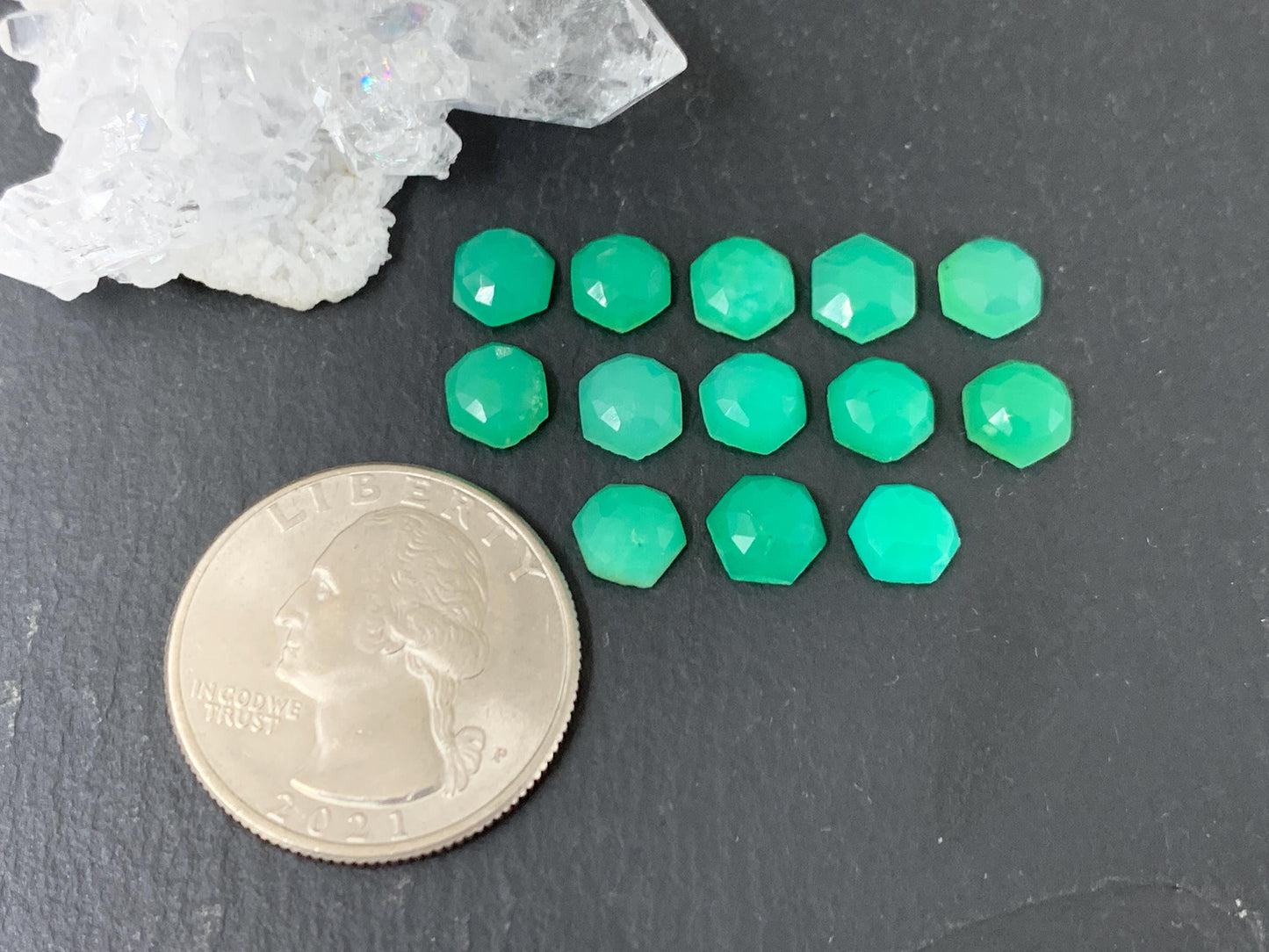Faceted Chrysoprase hexagon 6mm cabochon