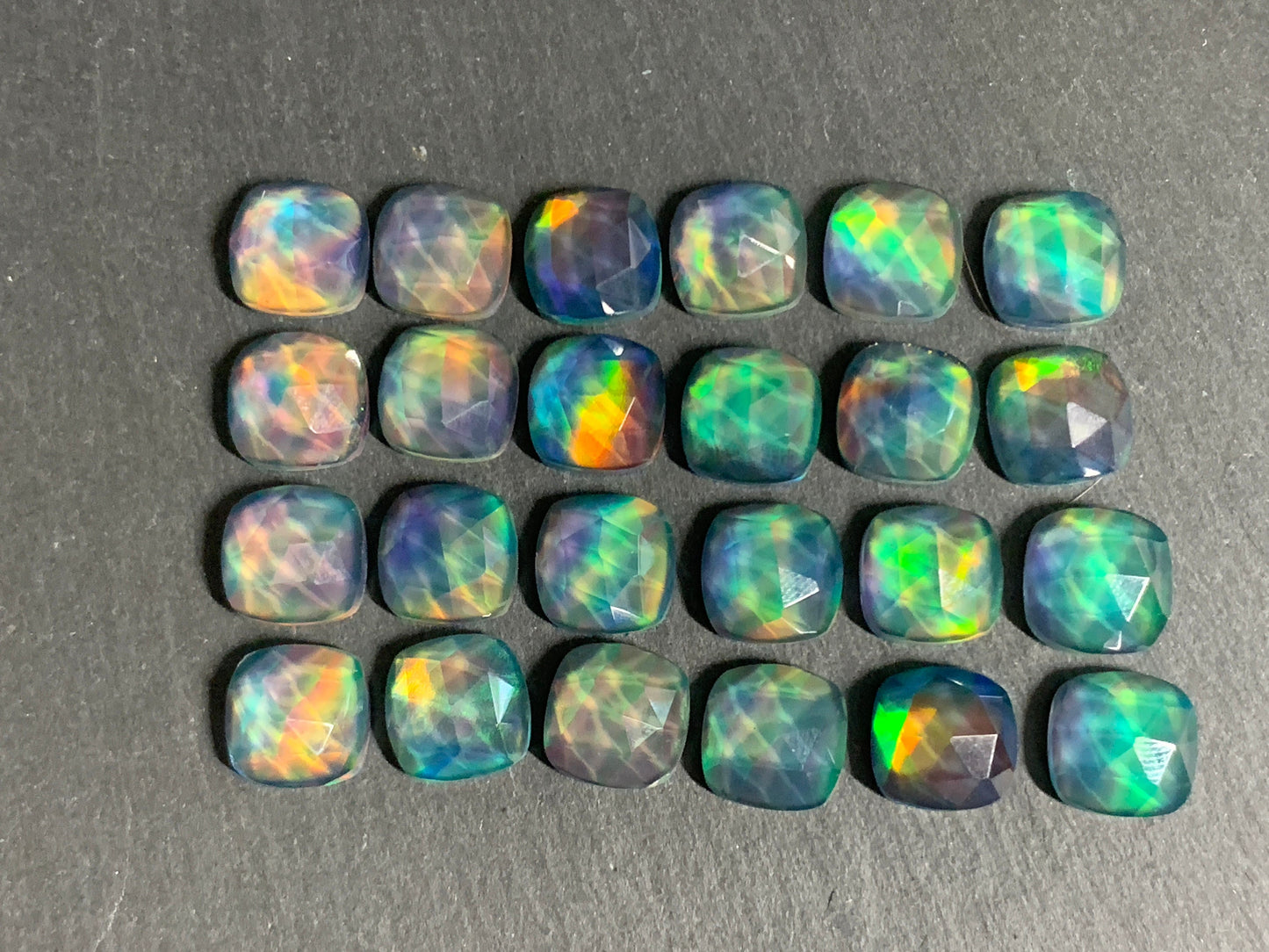 Faceted Aurora Opal square 10mm cabochon - Doublet cabochons