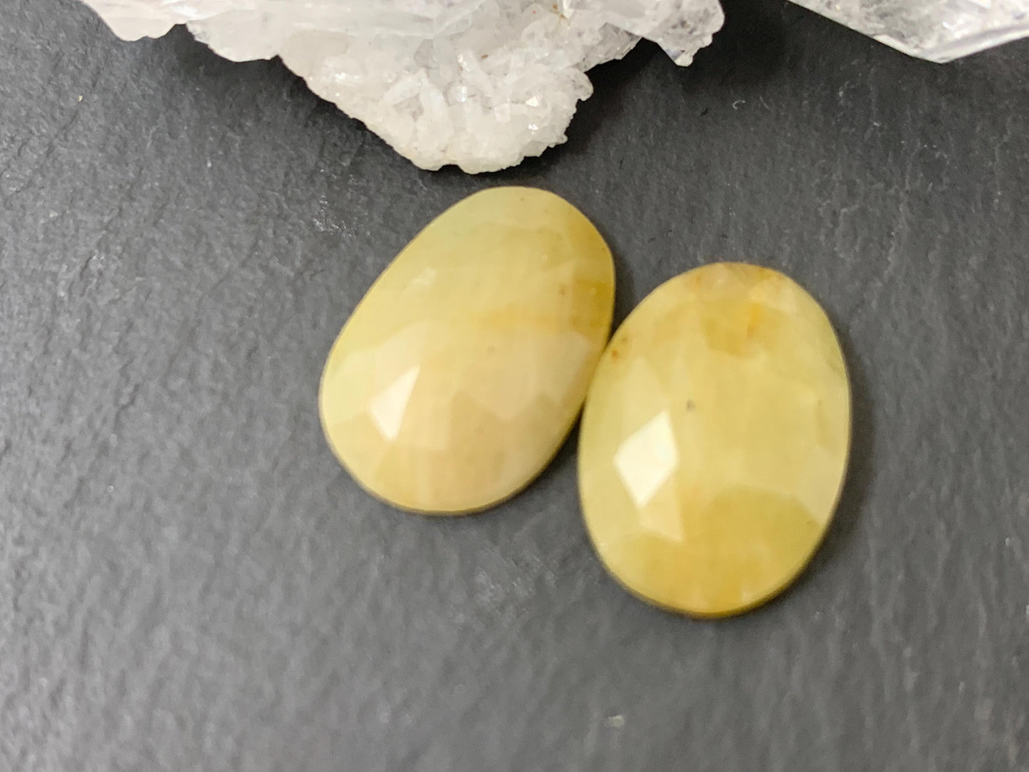 Faceted Yellow Sapphire pair 11x15x4mm cabochon