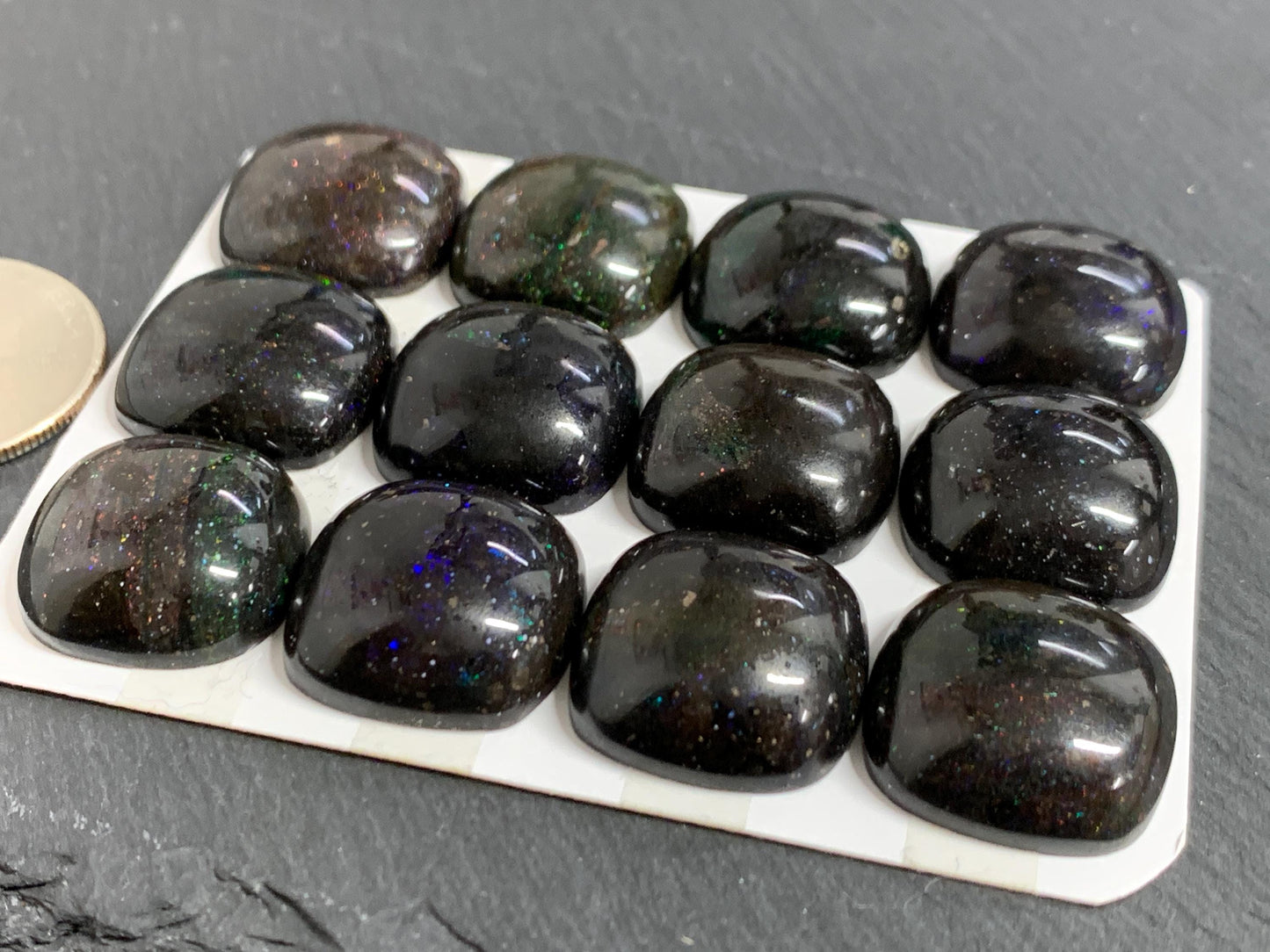 Black Andamooka Opal square 20mm cabochon - Matrix Australian Opal