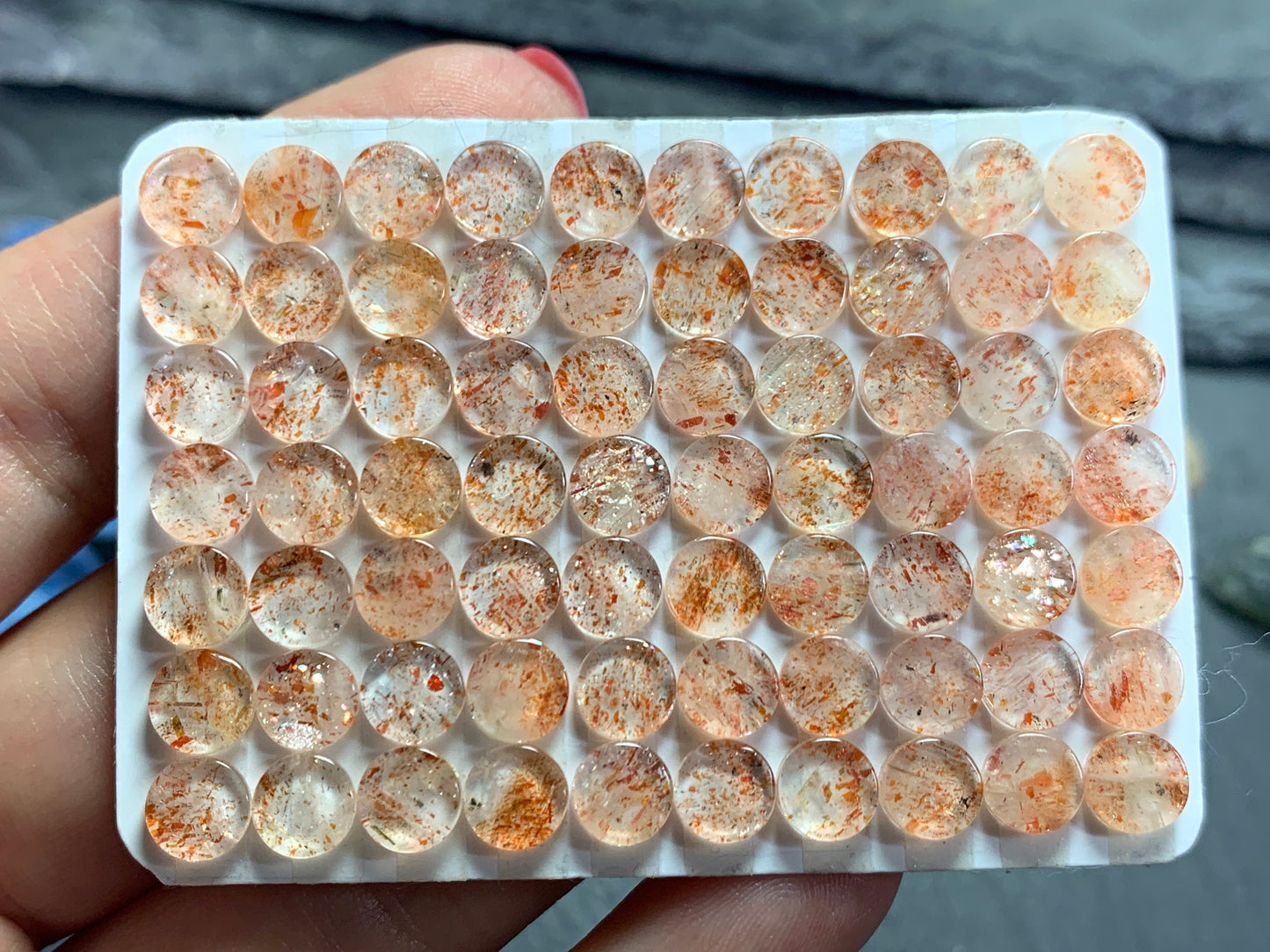 Flat Sunstone round 6mm cabochon - Calibrated cabochons