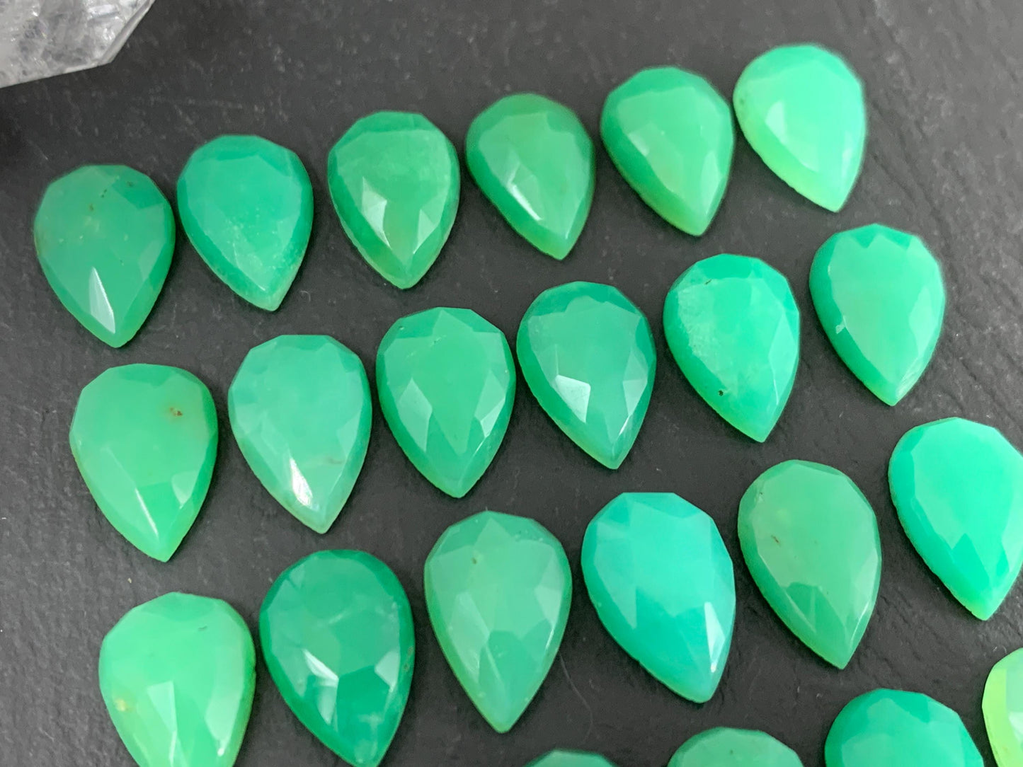 Faceted Chrysoprase pear 8x12mm cabochon
