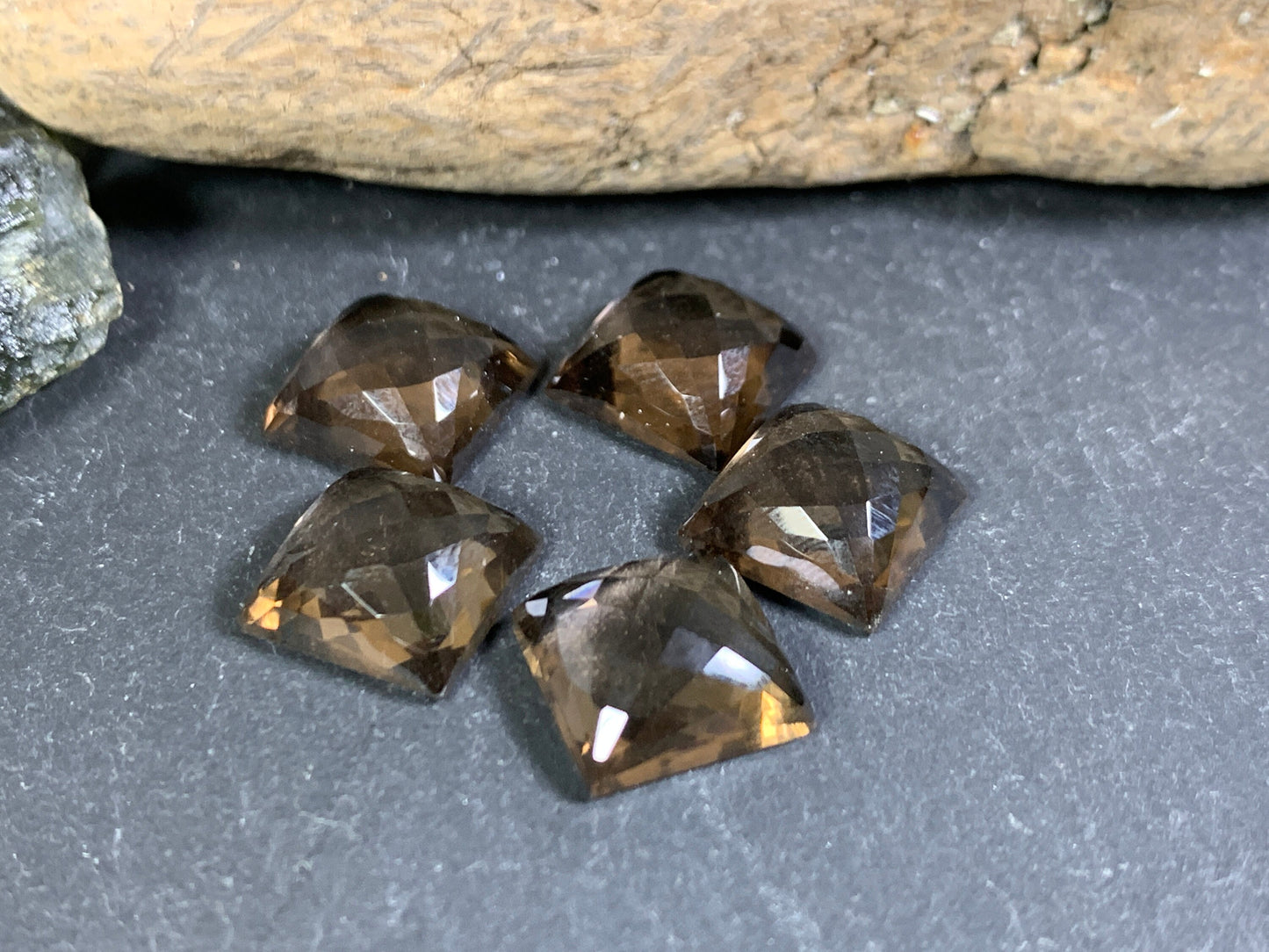 Faceted Smokey Quartz square 10mm Cabochon - Calibrated cabochons