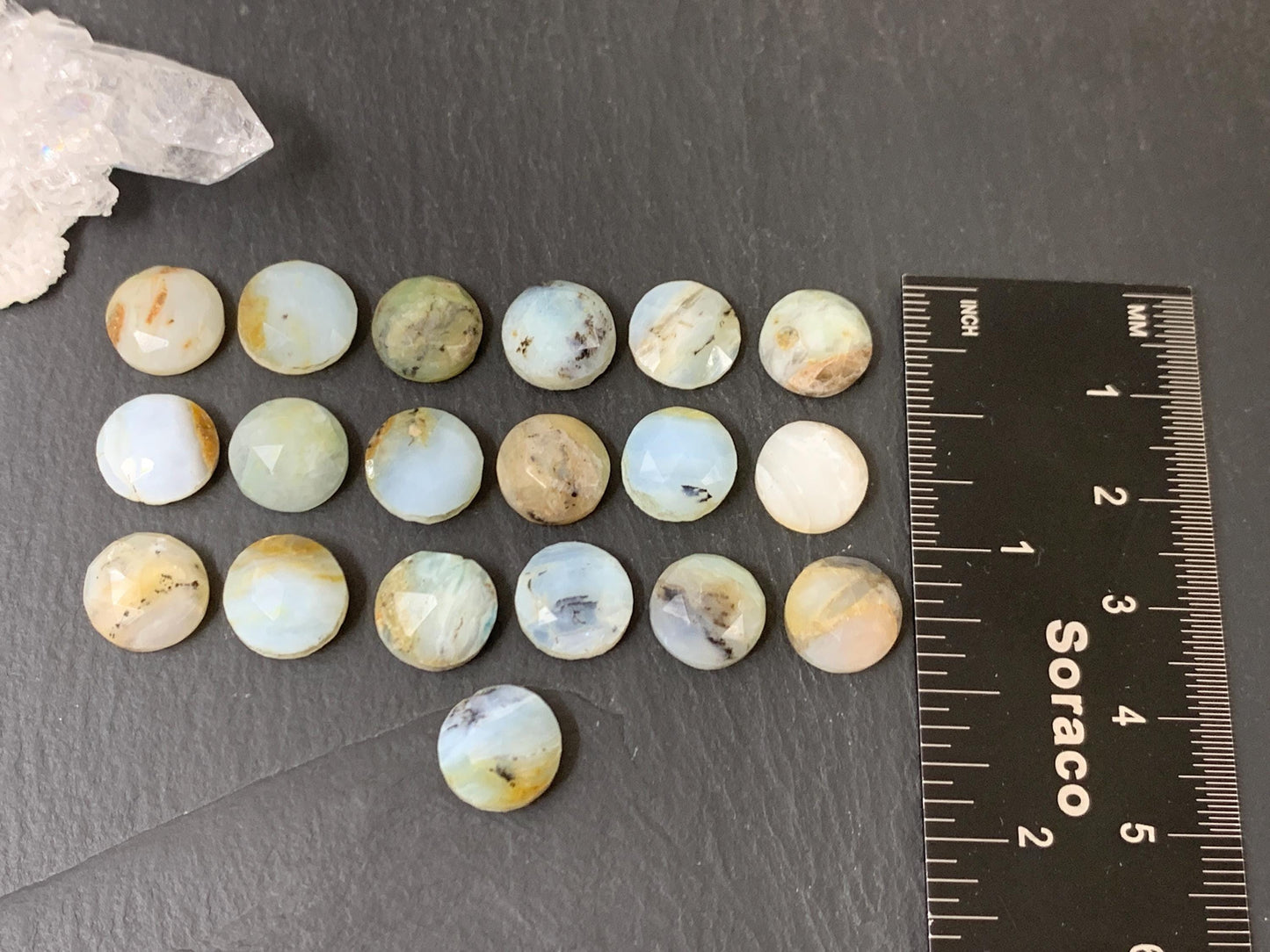 Faceted Peruvian Opal round 10mm cabochon