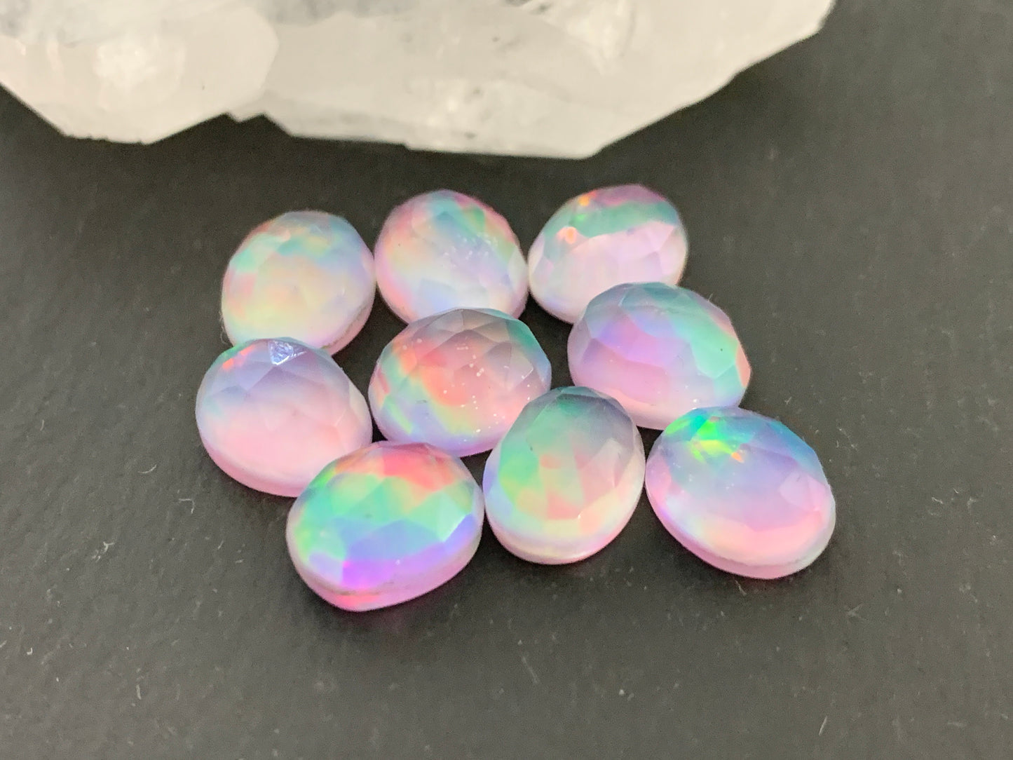Faceted Aurora Opal oval 8x10mm cabochon - Doublet cabochons