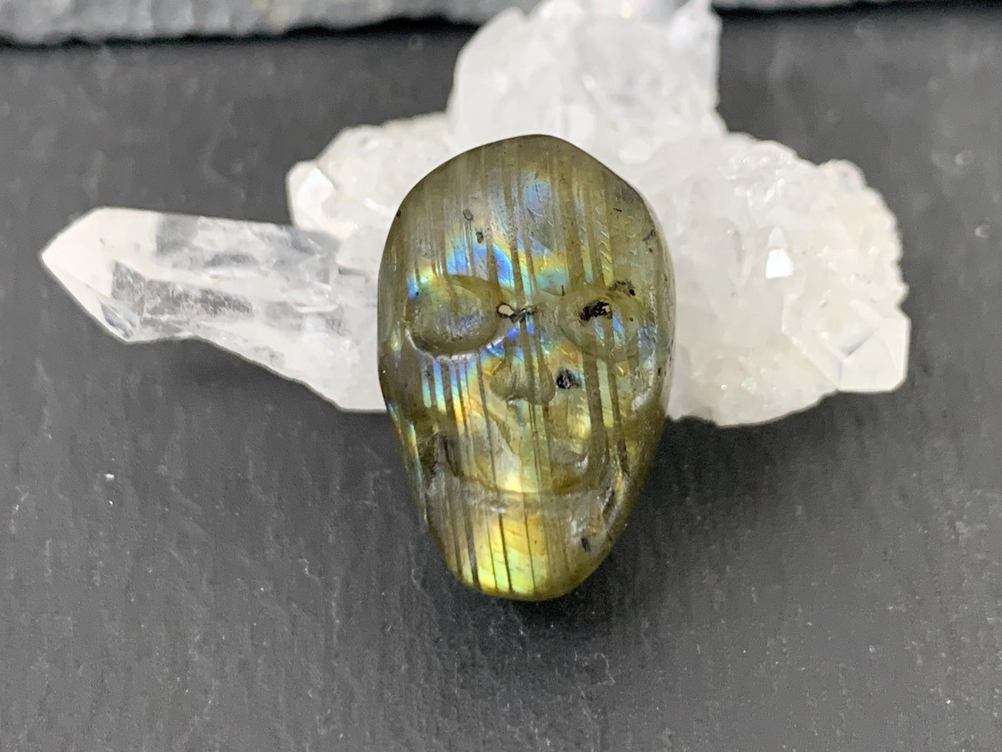 Labradorite Skull Cabochon 14x21mm - Natural Green Stone Flat Back Gemstone