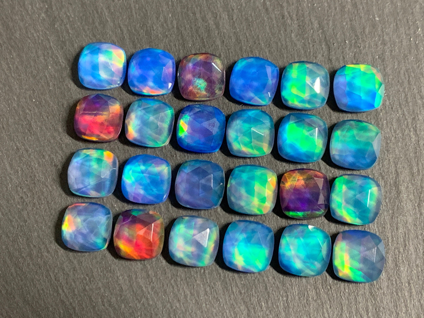 Faceted Aurora Opal square 10mm cabochon - Doublet cabochons