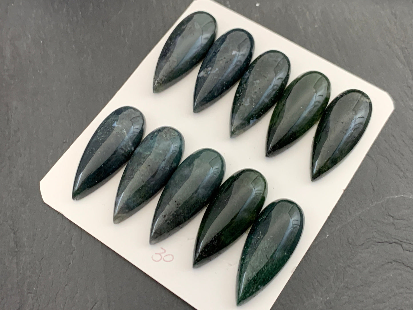 Moss Agate pear 12x30mm cabochon - Calibrated cabochons