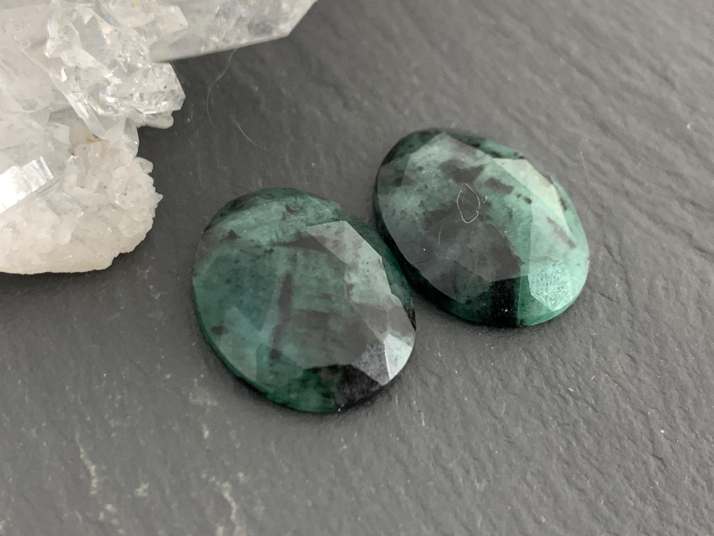 Faceted Emerald Pair 13x17x4mm cabochon