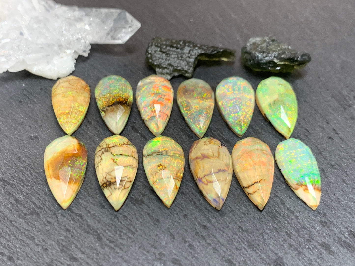 Faceted Monarch Opal pear 10x20mm doublet cabochons - Doublet cabochons