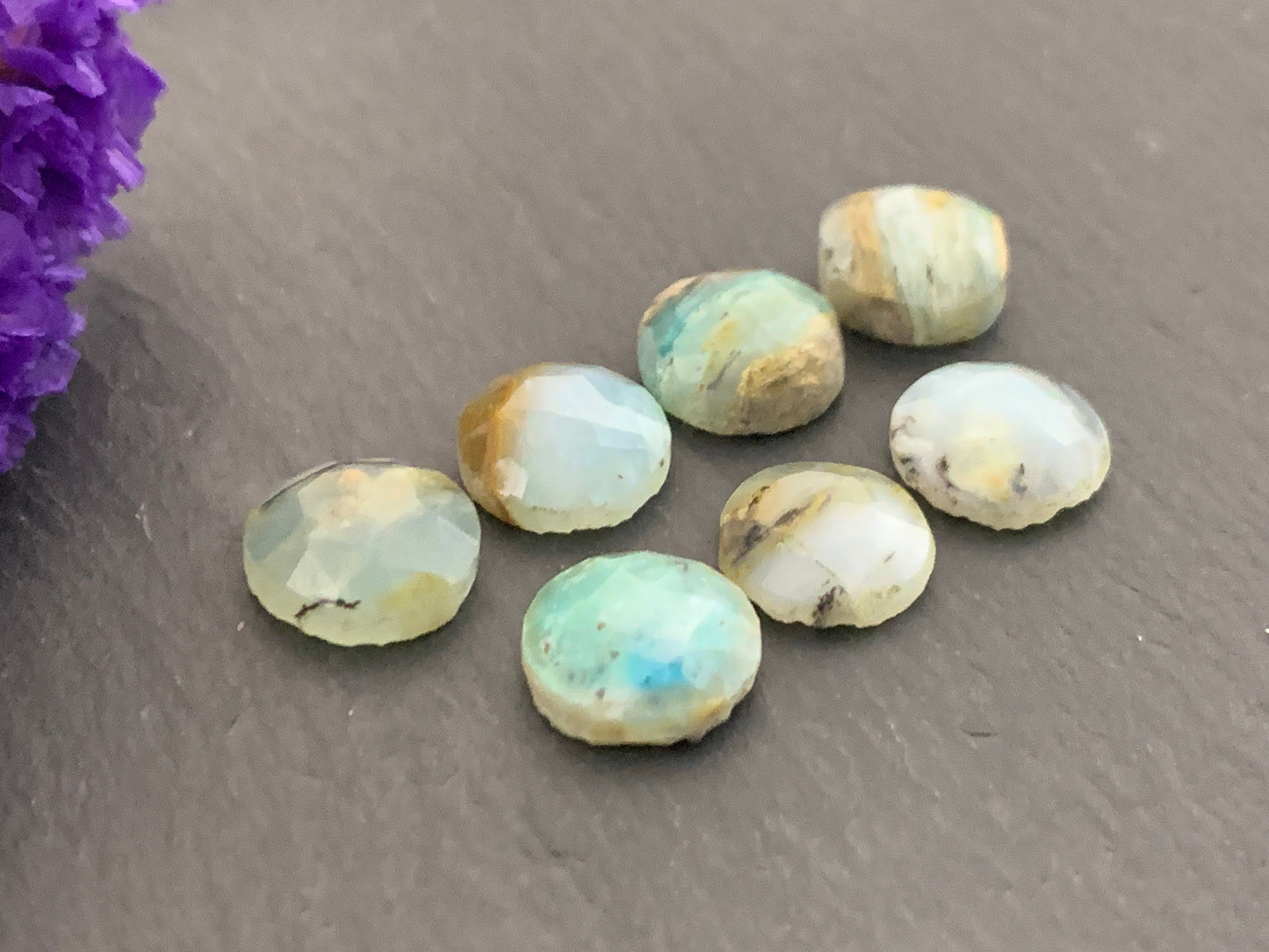 Faceted Peruvian Opal round 10mm cabochon